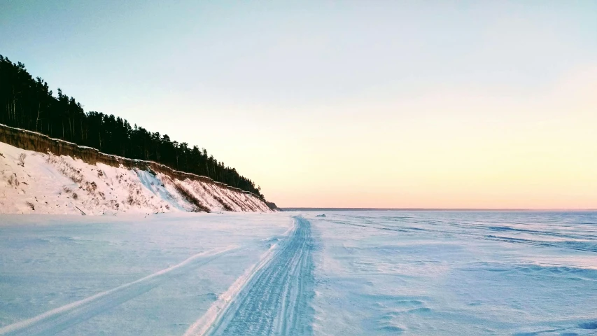 a road with tracks leads into the distance