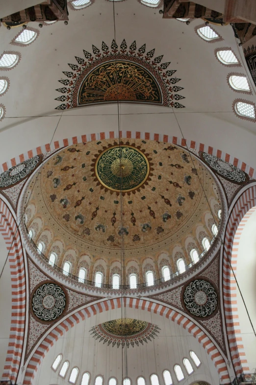 the ceiling of a large domed building with two windows