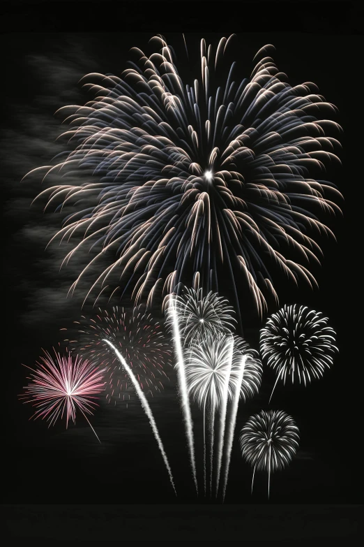 fireworks on a black sky with bright color