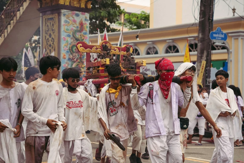 many people are marching in a parade