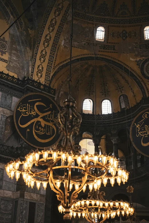 chandelier in an ornate building with decorative decor