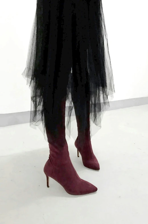 red high heeled boots in the knee length of a woman's leg