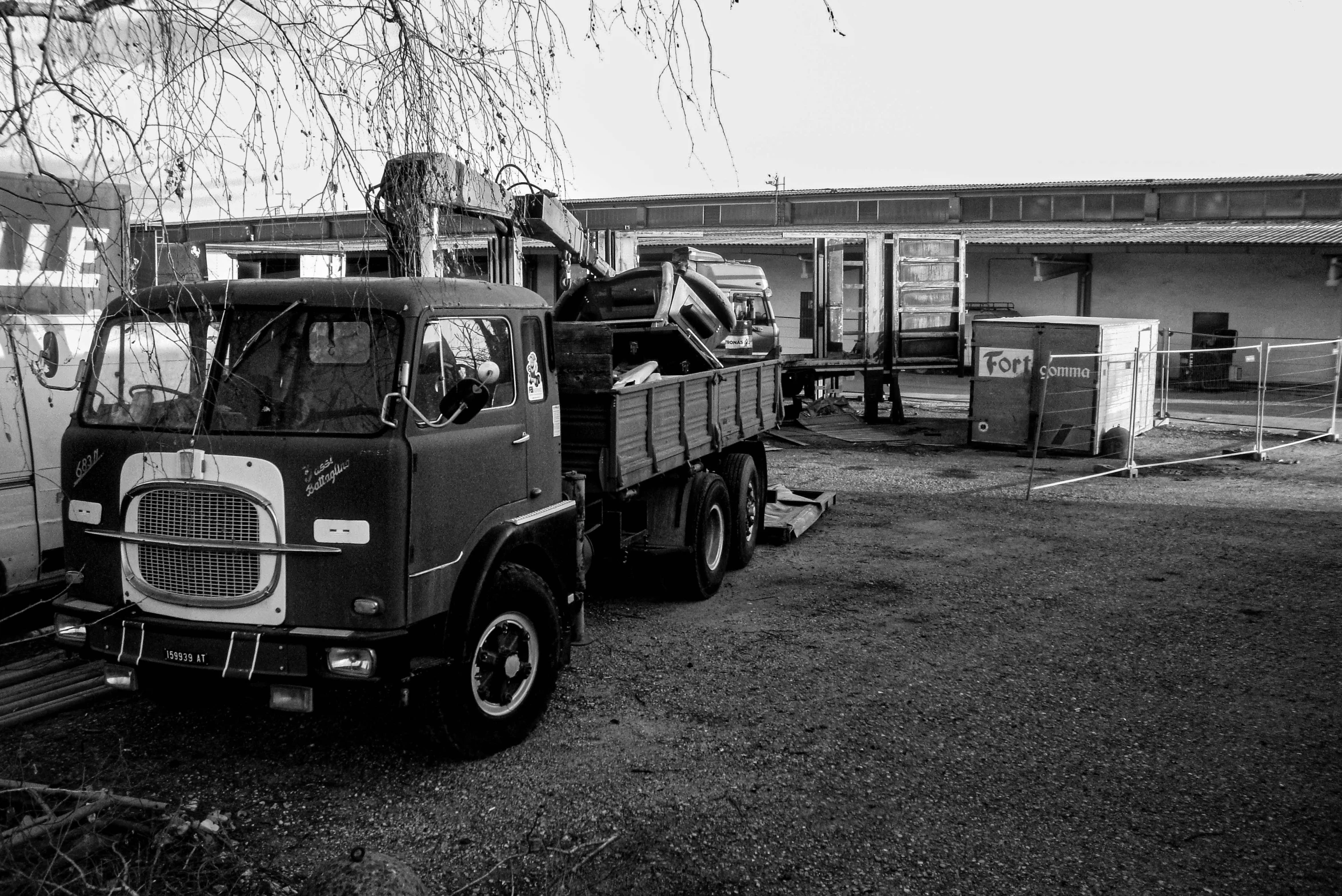 a large truck is parked in a lot