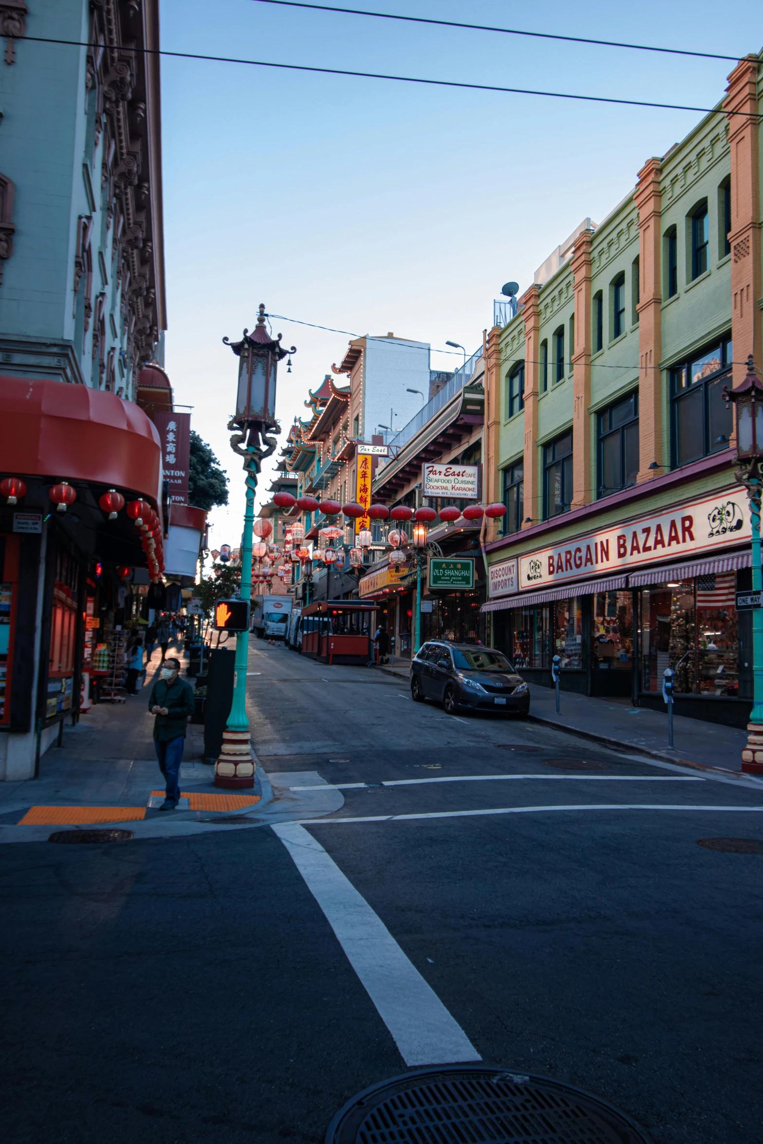 the streets have shops and restaurants along with buildings on each