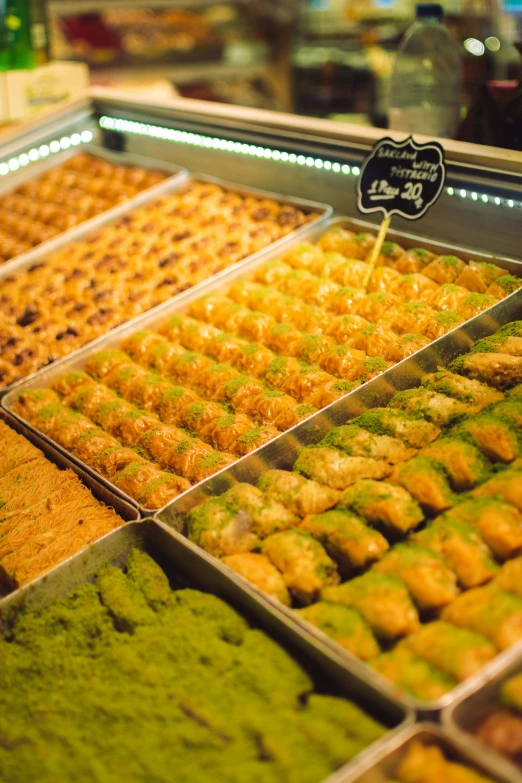 a display case filled with lots of different types of food