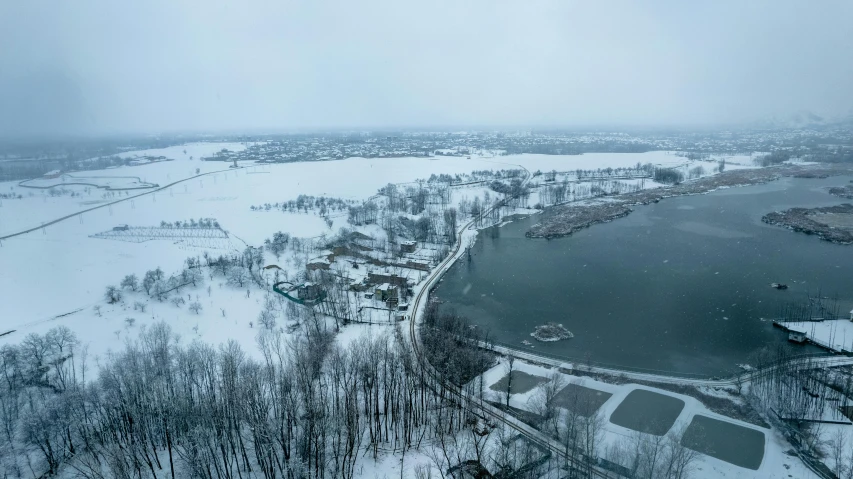 there is a very large lake covered in snow