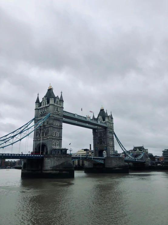 two bridges spanning a large river next to the water