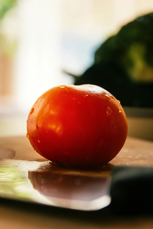 a closeup of an orange on a table