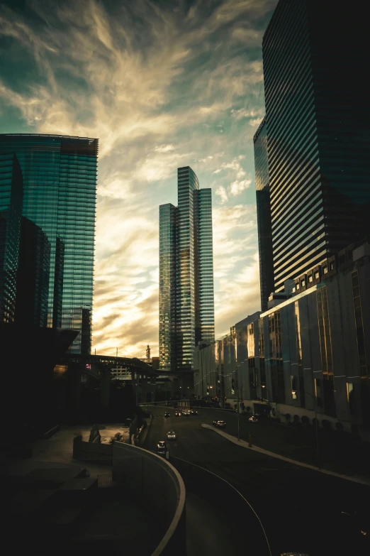 an overhead view of some very tall buildings