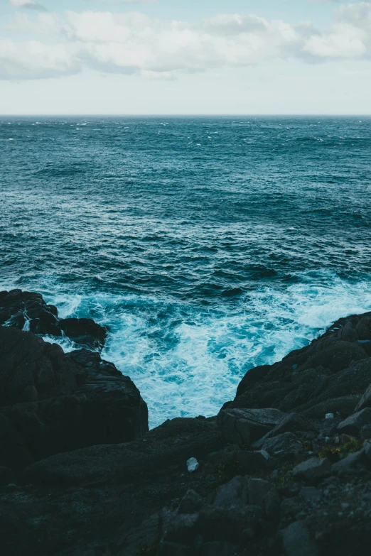 the ocean waves roll on some rocks