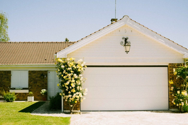 a house with a lot of flowers on the front lawn