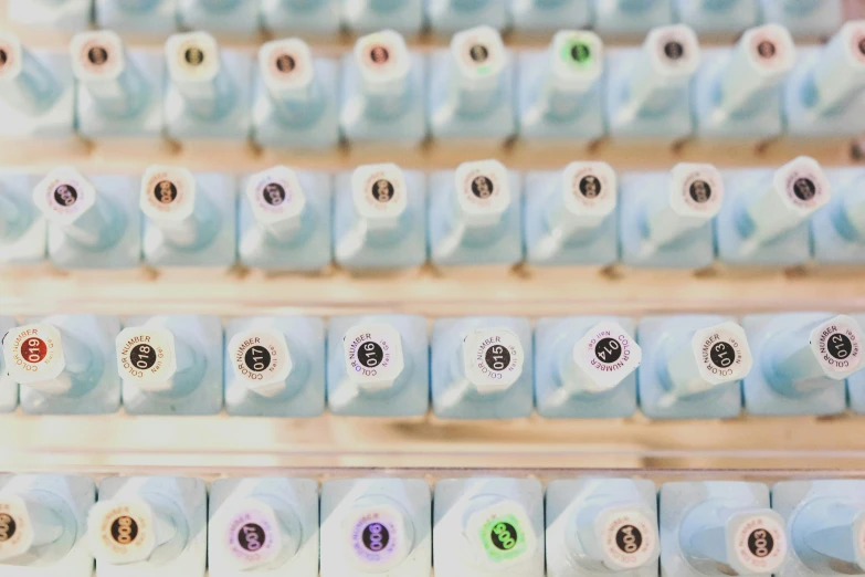 a group of white and blue paper rolls