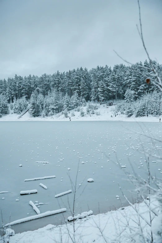 the word lake written in ice on a winter day