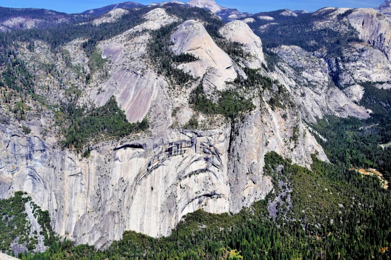 a mountain with a cliff that has many trees growing from it