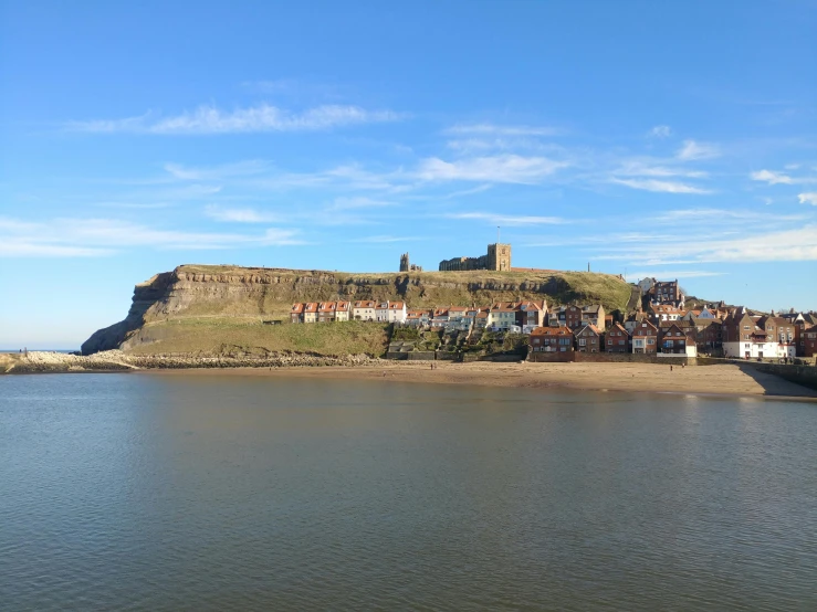 a scenic view of a castle from across the lake