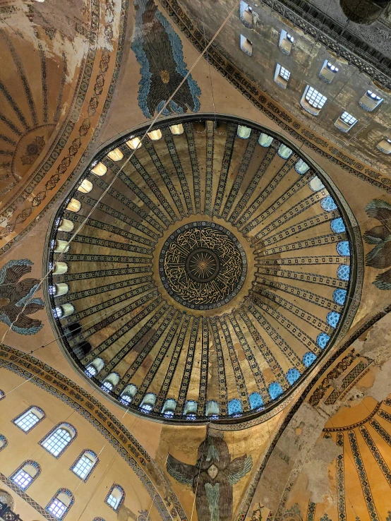 a ceiling is shown with many circular windows