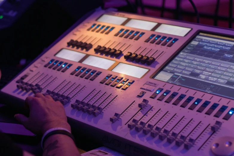 a man at a desk with an analog sound processor