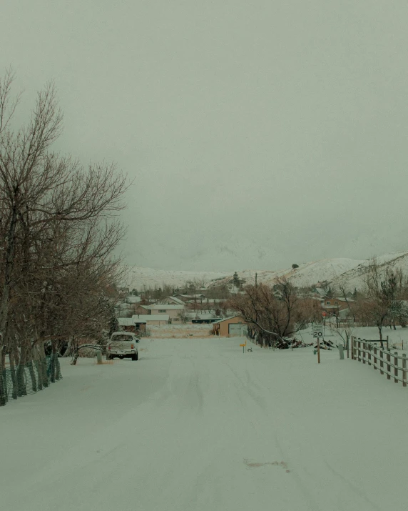 view from side to back, on snowy day