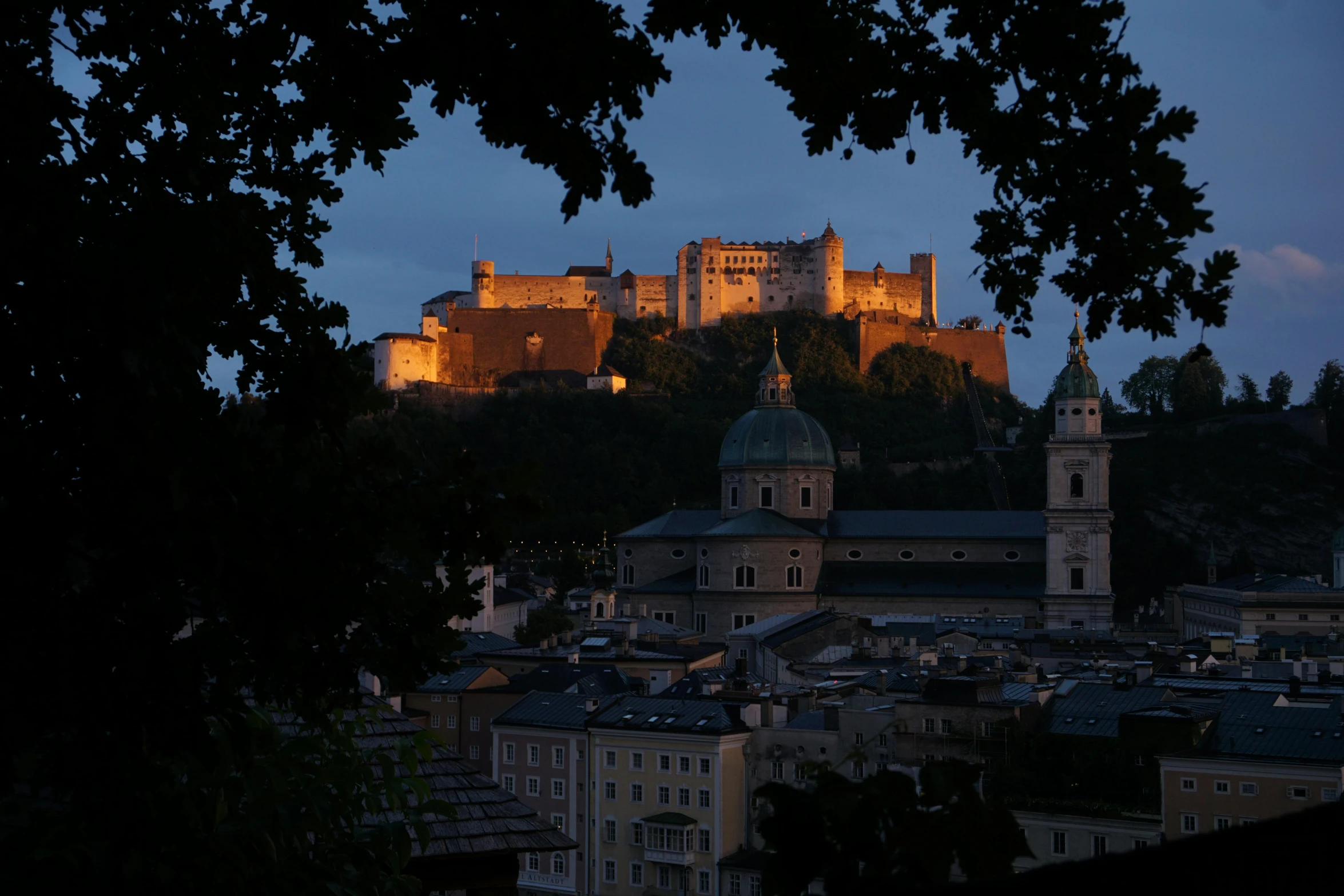 the view from above the city at night