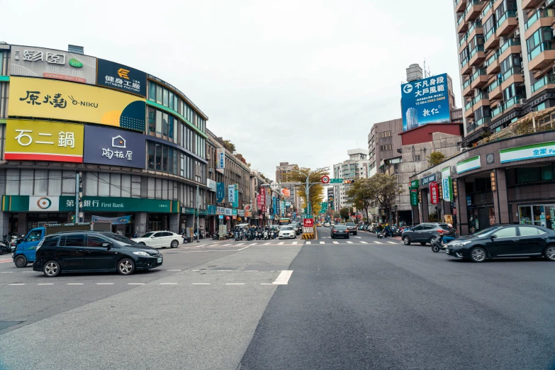 an intersection in a large city has a traffic light