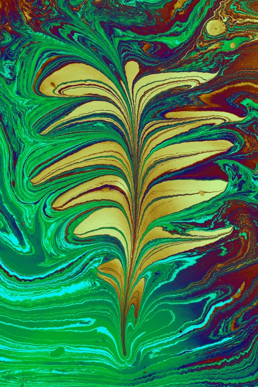 a painting of some leaves in the water