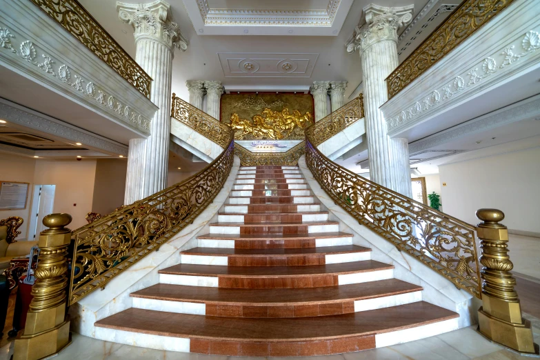 a set of stairs with fancy decorations all around