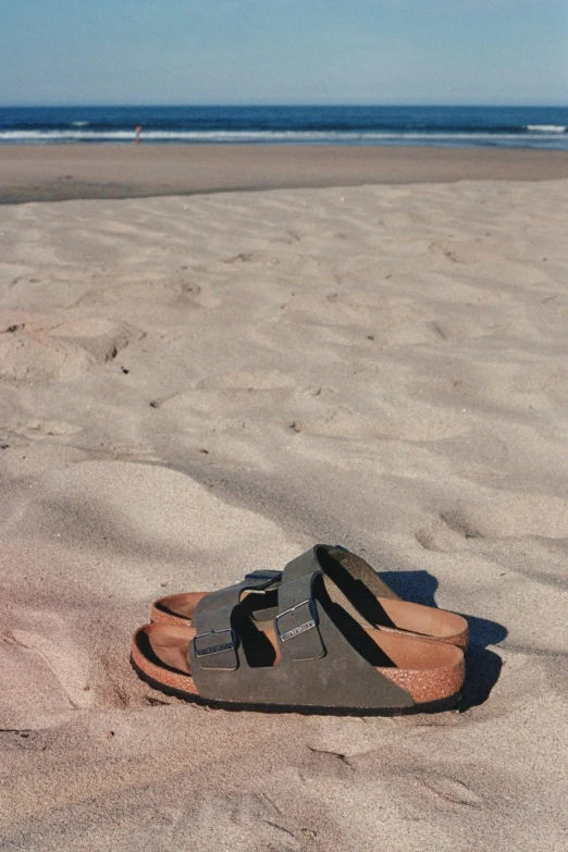 a pair of sandals are left on the beach