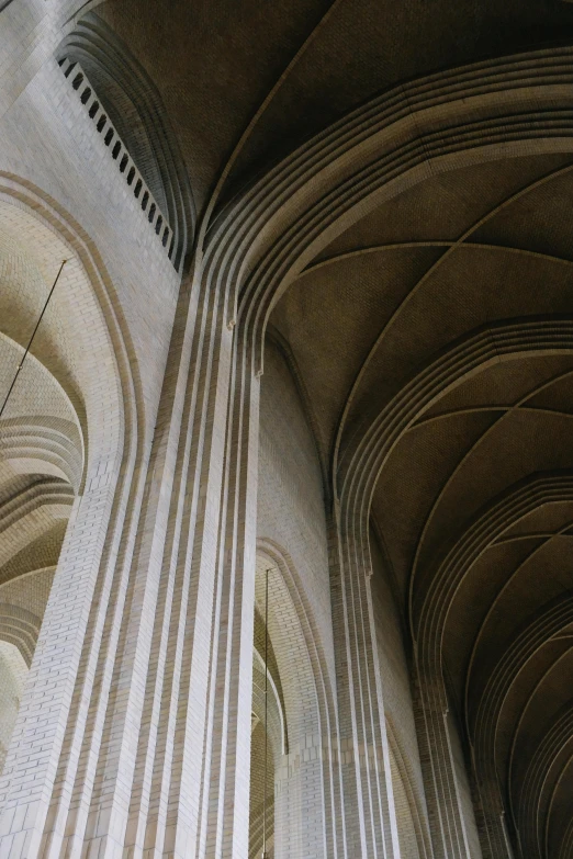 interior view of a building with large, domed columns