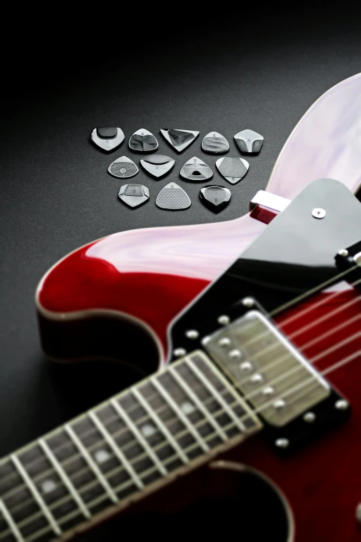a guitar with multiple parts including a pickguard, pickguard and guitar pickup pickguard