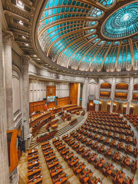 the inside of an assembly building that is empty