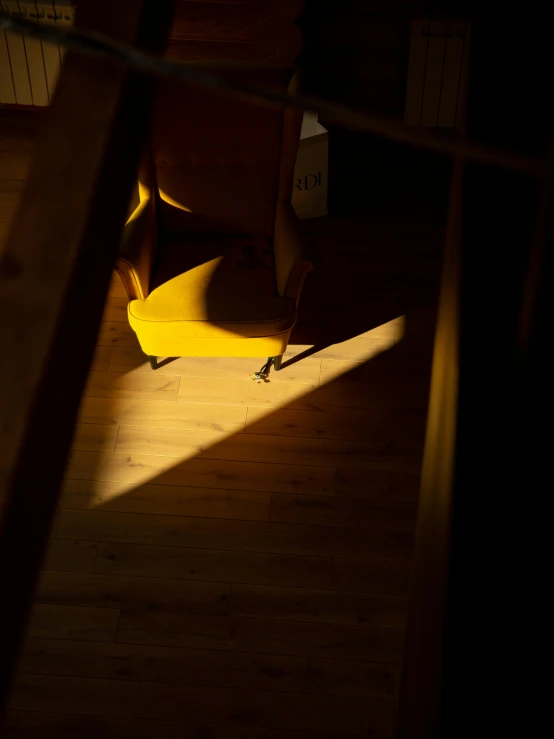 an image of a chair and a banana at night