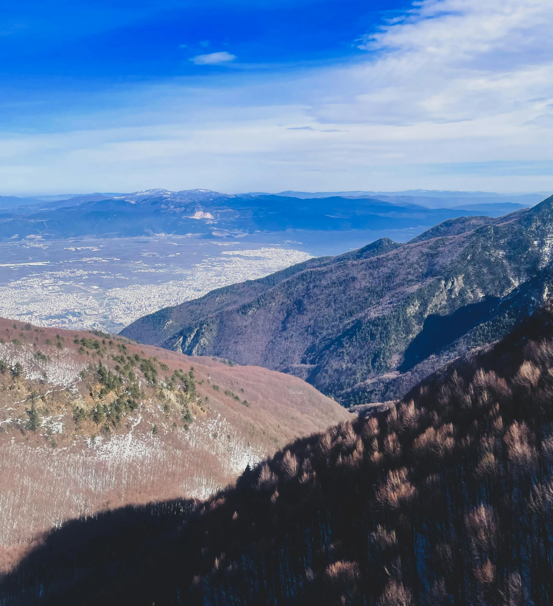 a view of a city and mountains in the distance