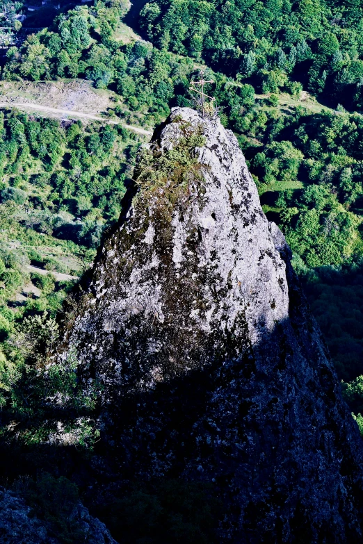 a bird's eye view of a very tall rock