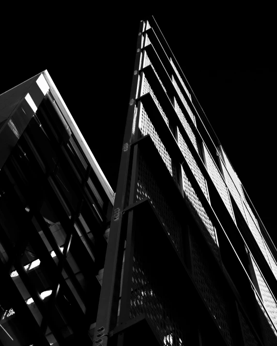 black and white pograph of the side of a tall building
