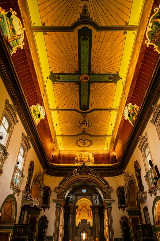 the view from the back of an ornately decorated church