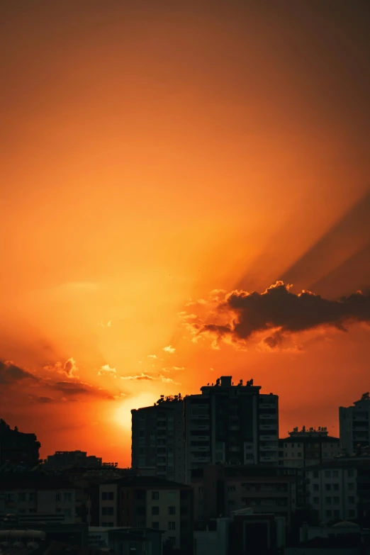 buildings line the skyline during a sun rise