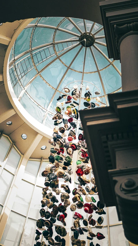 a large group of shoes sitting on top of a building