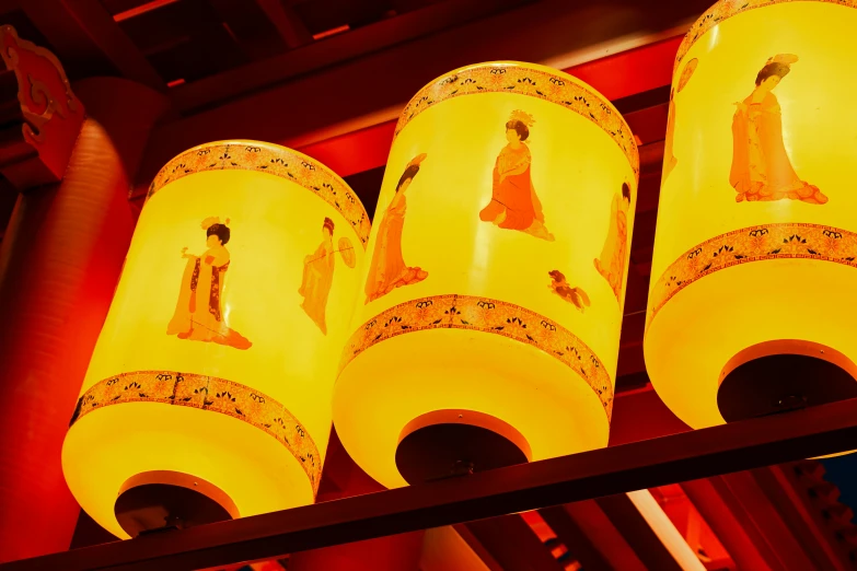 a chinese lantern displays a display of asian people