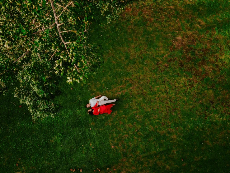 an overhead s of a person laying on a bench