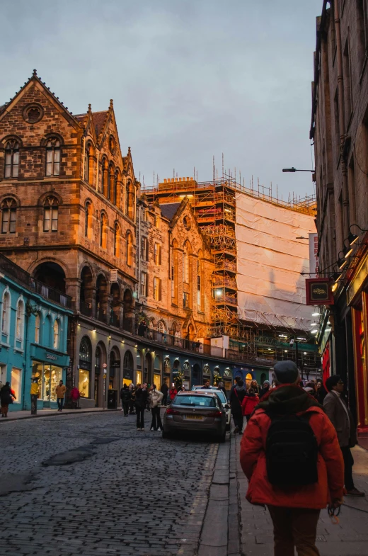 the buildings along the street are being constructed