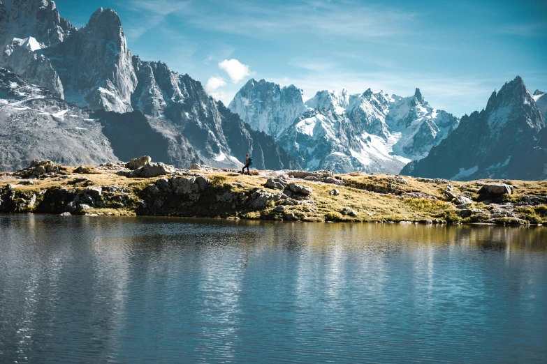 a beautiful view of mountains surrounding a lake