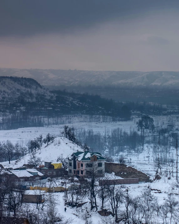 an area that is mostly covered in snow