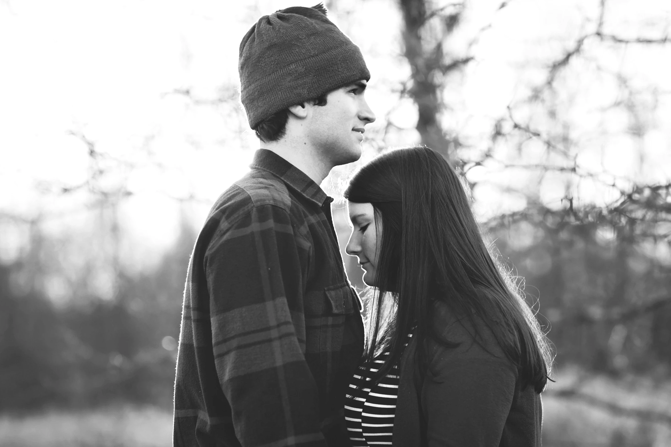 two young people looking into each others eyes