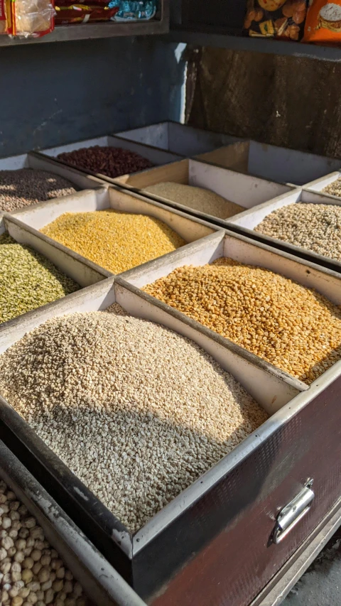 a counter in a store filled with different types of food