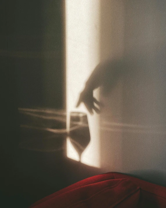 a person holding a glass in a room