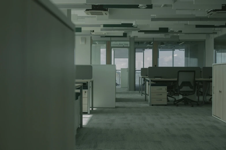 an office is shown with a gray floor