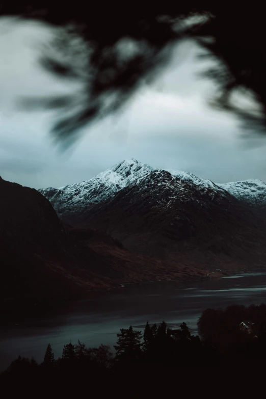 snow - capped mountain peaks and a lake in the distance