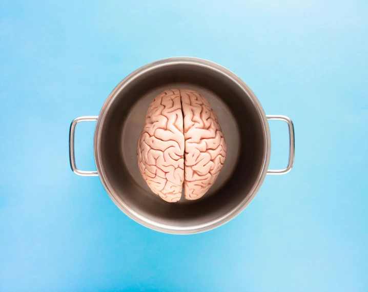 an overhead view of a pot filled with in matter