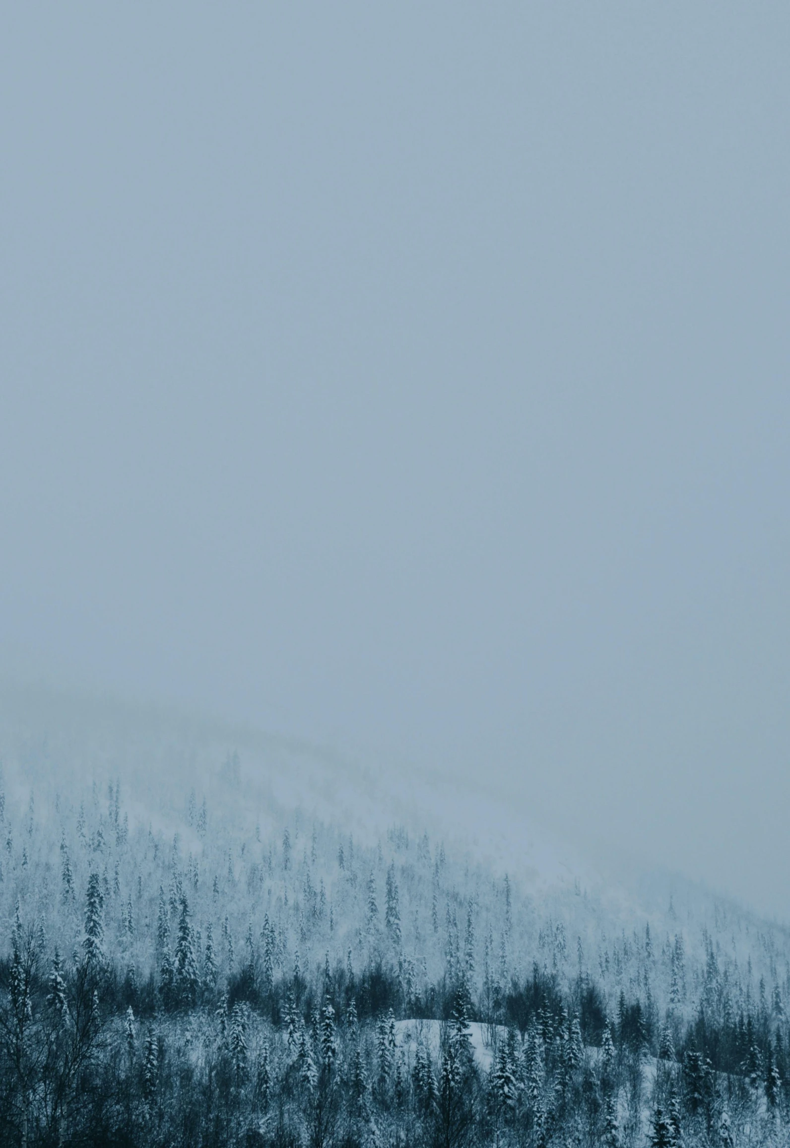 a snowy landscape in front of a hill and sky