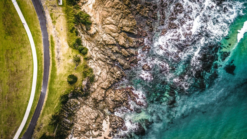 the coastline is covered with vegetation and some rocks